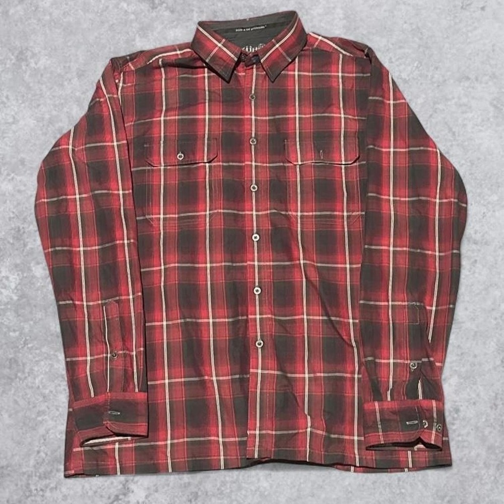 KÜHL Red and Black Plaid Flannel Hiking Outdoors Shirt - Size Large!